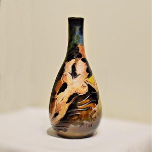 Vase With Female Nude In Glazed Earthenware Signed M. Alves