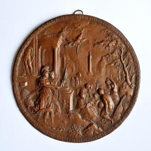 19th Century Copper Medallion “minerva Leading The Allegory Of Painting To The Liberal Arts”