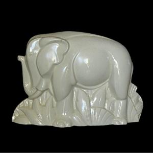 Charles Lemanceau Elephant Art Déco Céramique émaillée Craquelée