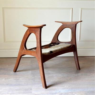 Banc Scandinave Danois Teck et peau de vache 