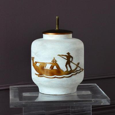 Chinese Gondolier Decorative Ceramic Lamp Stand