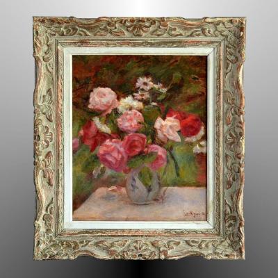 Lucien Mignon Bouquet de roses impressionniste 1930