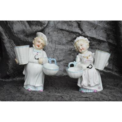 Great Pair Of Porcelain Figurines Nineteenth Salt Cellars