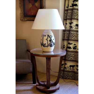 Large Africanist Art Deco Lamp In Cracked Earthenware