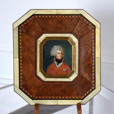 Miniature On Ivory Ivory Marquetry Frame And Thuja Burl