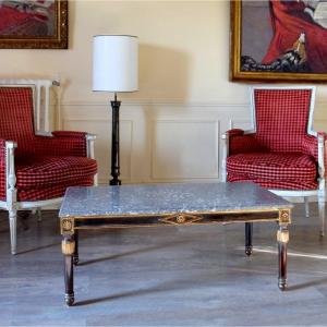 Table basse vers 1950 Bois laqu&eacute; et marbre