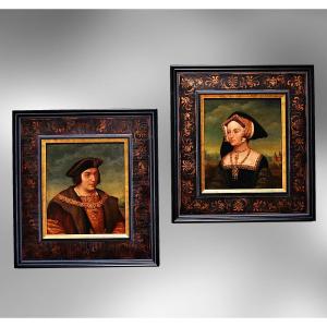 Paire de Portraits sur Cuivre d'après H.Holbein XVIIIème