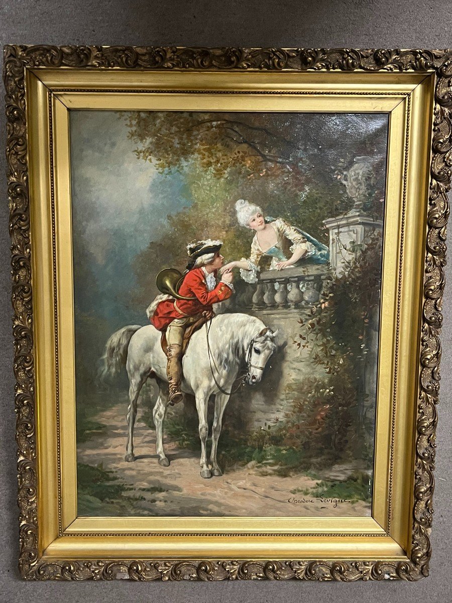 Tableau Scene Equestre Galante   De  Theodore Levigne (1848-1912)