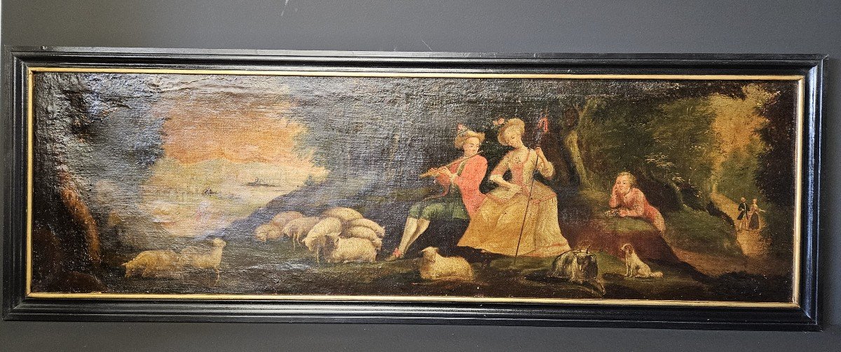 Grand Tableau Ecole Française Du XVIIIème Siècle Scène Pastorale