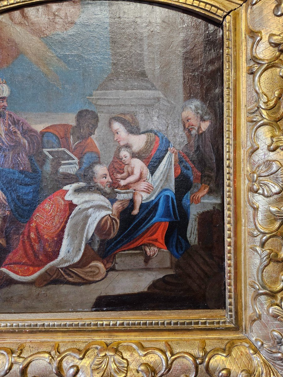 l'Adoration Des Mages Huile Sur Toile Du XVIIème Siècle-photo-4