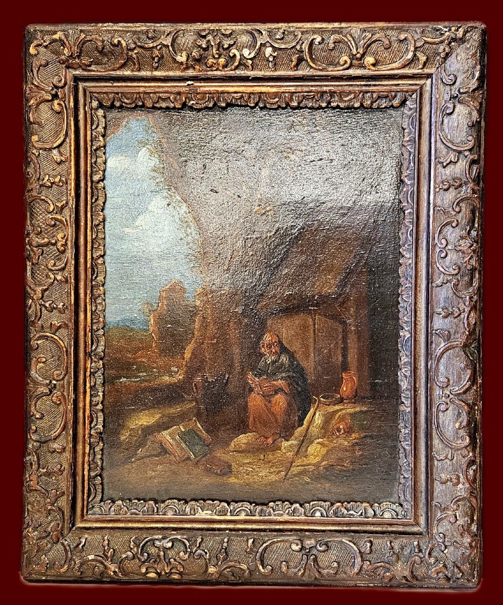 Religious Painting From The 17th Century Saint Anthony Hermit