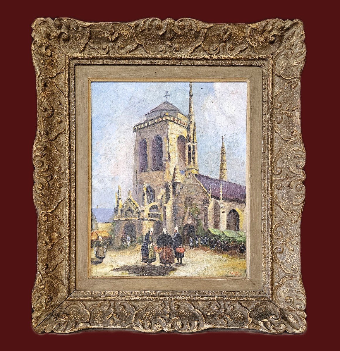 Market In Front Of The Church Of Saint Renan In Locronan