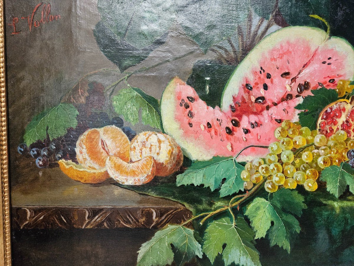 Still Life On An Entablement Signed L Vollen 19th Century-photo-3