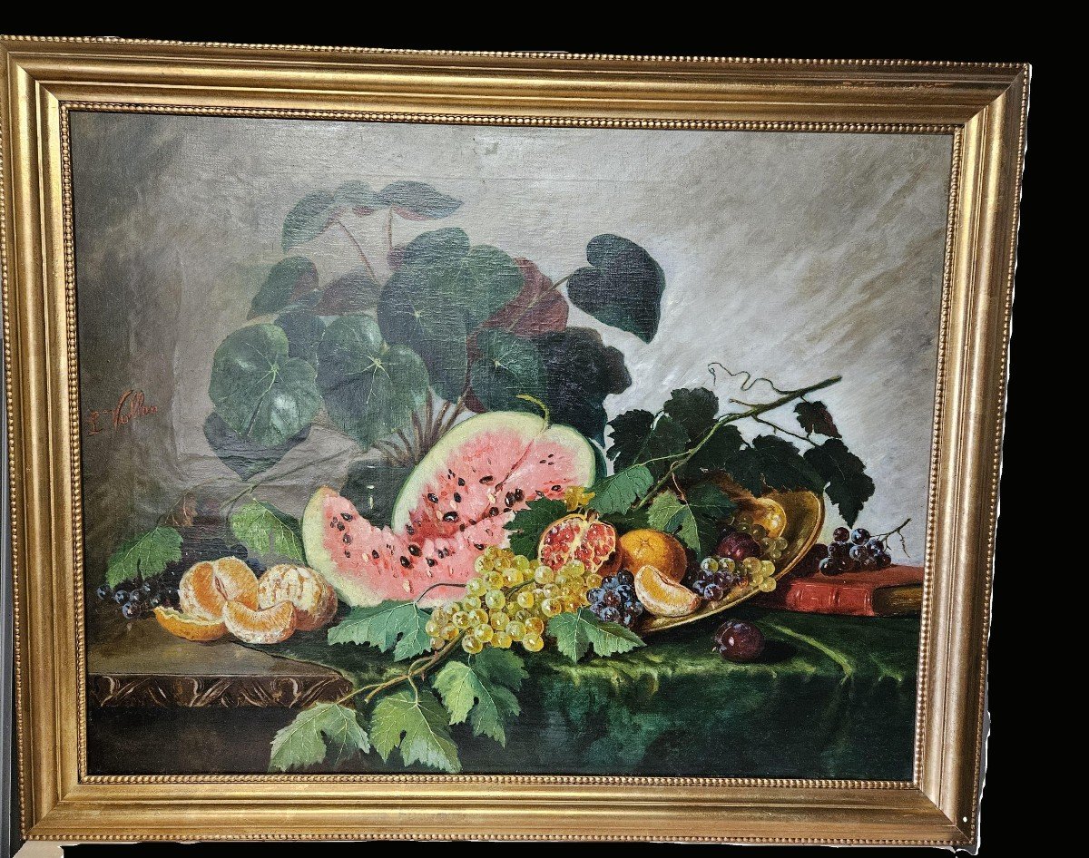 Still Life On An Entablement Signed L Vollen 19th Century