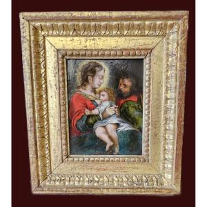 Vierge Allaitante Huile Sur Cuivre Du XVIIème Siècle 