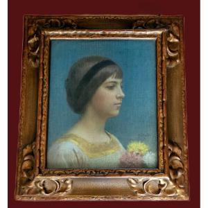 Alexandre Jacques Chantron 1842 1918 Portrait De Jeune Fille Au Pastel