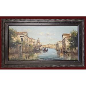 View Of A Canal In Venice Signed Frery