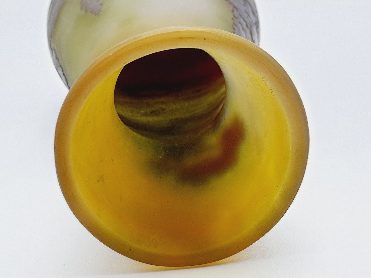Vase Gallé Paysage Lacustre Verre Multicouche Dégagé à l'Acide -photo-5