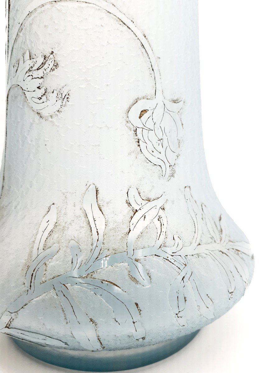 Daum Blown Molded Vase Worked With Tools And Acid Decor Enhanced With Gold Height 58cm-photo-4