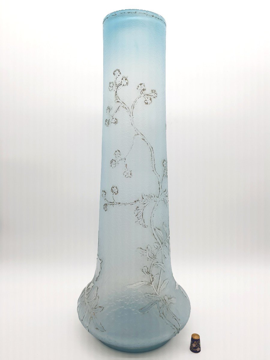 Daum Blown Molded Vase Worked With Tools And Acid Decor Enhanced With Gold Height 58cm-photo-1