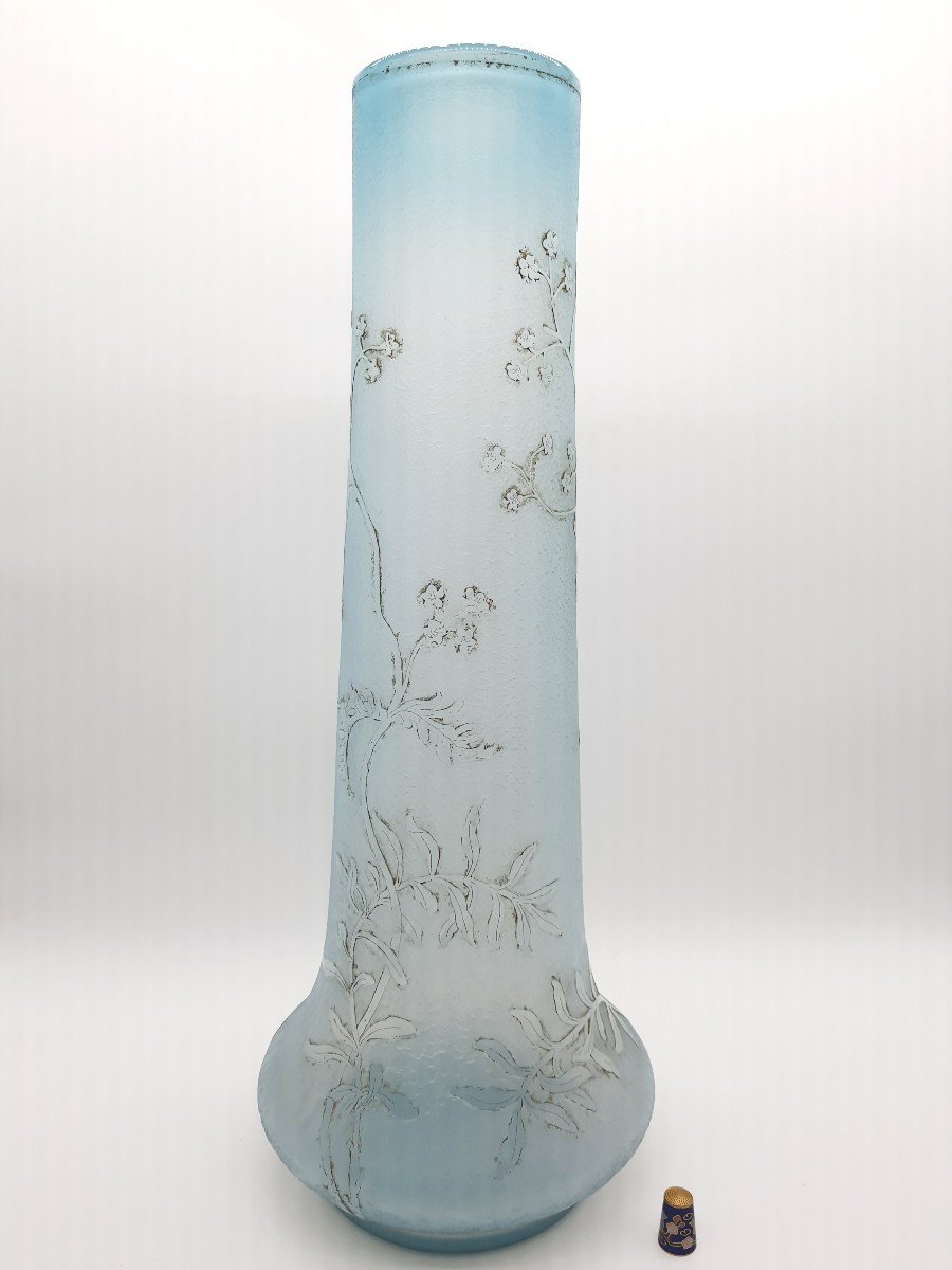 Daum Blown Molded Vase Worked With Tools And Acid Decor Enhanced With Gold Height 58cm-photo-2