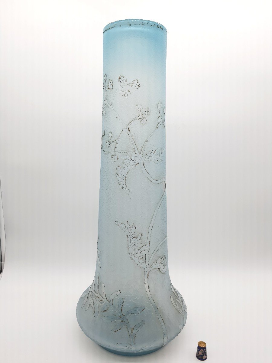 Daum Blown Molded Vase Worked With Tools And Acid Decor Enhanced With Gold Height 58cm-photo-3