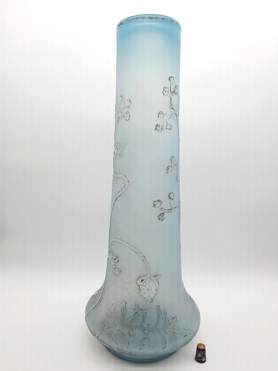 Daum Blown Molded Vase Worked With Tools And Acid Decor Enhanced With Gold Height 58cm