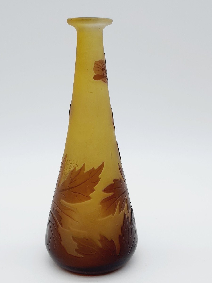 Vase Soliflore Gallé Multilayer Glass Cleared With Brown And Yellow Acid-photo-3