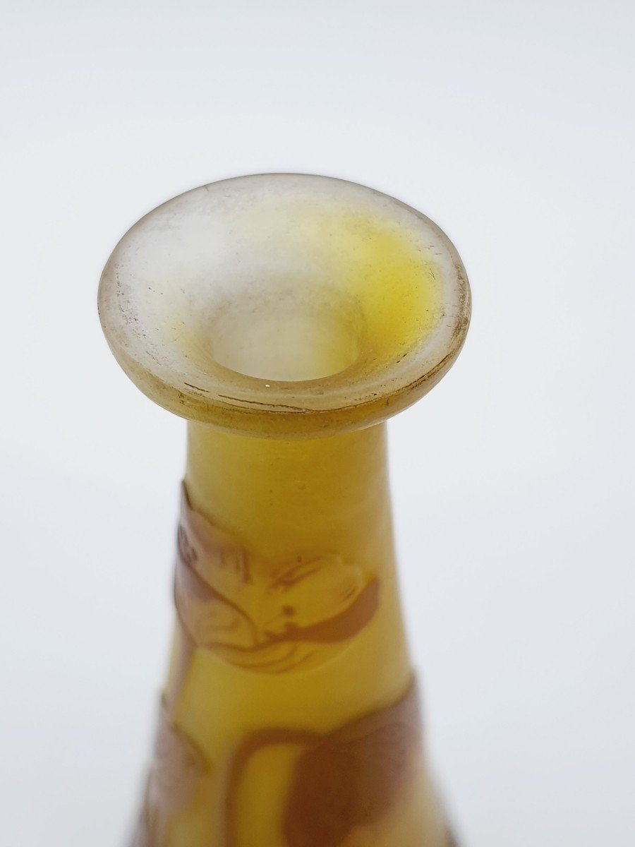 Vase Soliflore Gallé Multilayer Glass Cleared With Brown And Yellow Acid-photo-1