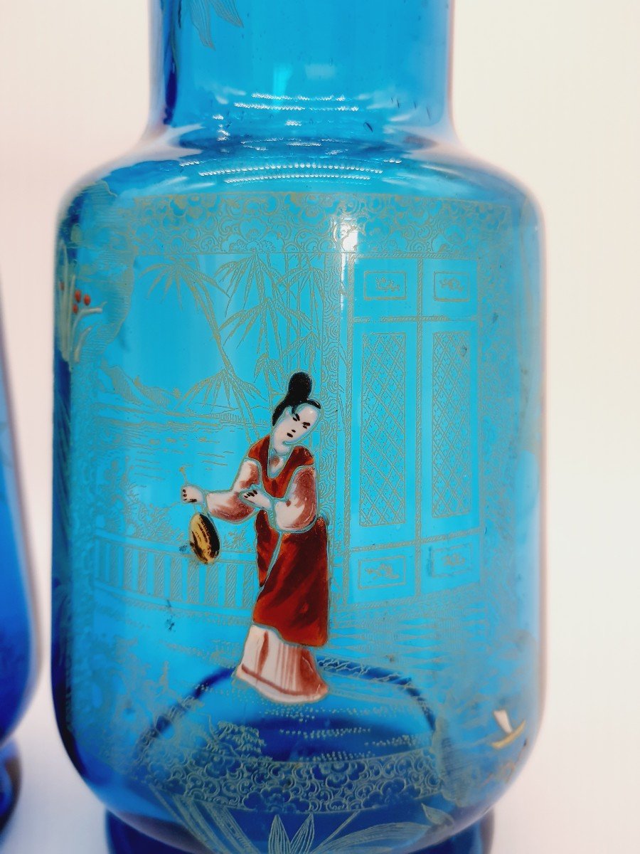 Genuine Pair Of Legras Vases Japanese Enameled Decor Late 19th Century Early 20th Century-photo-3