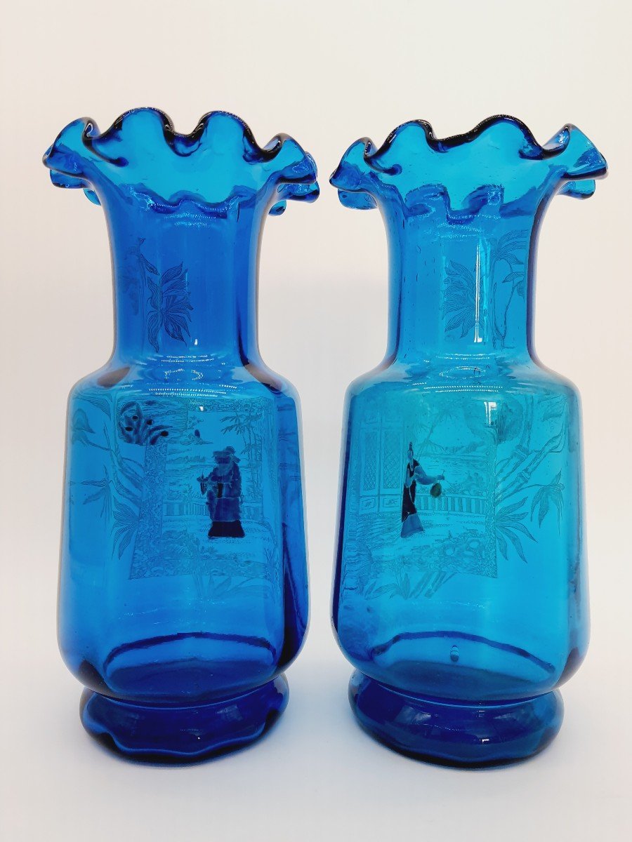 Genuine Pair Of Legras Vases Japanese Enameled Decor Late 19th Century Early 20th Century-photo-4