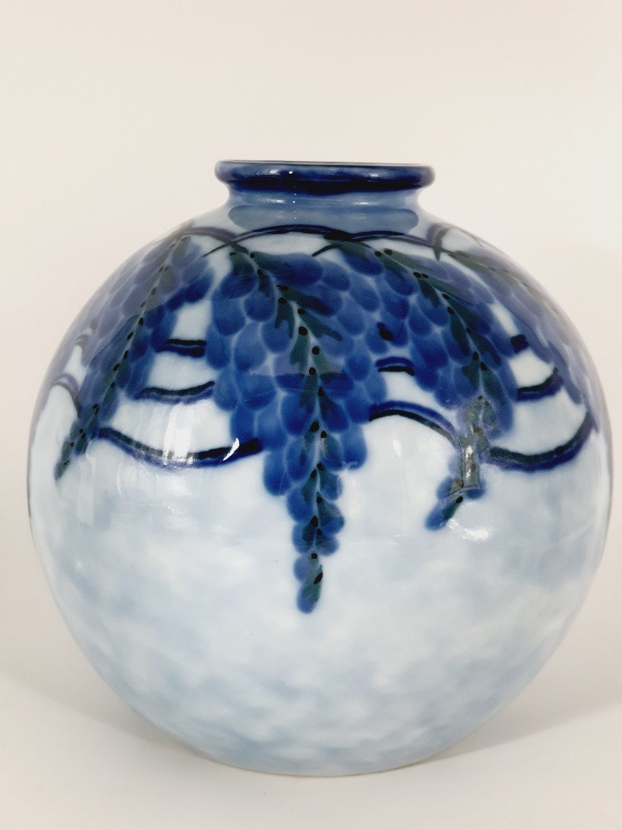 Vase Boule Porcelaine Limoges Camille Tharaud (1878-1956) décor glycines