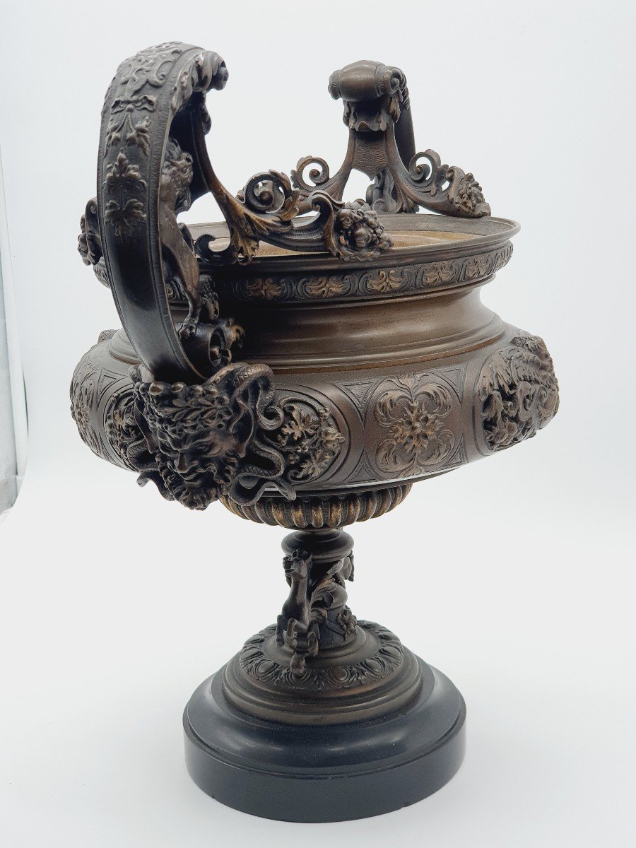 Coupe Centre De Table En Bronze Socle Marbre Noir Fin XIXe-photo-4