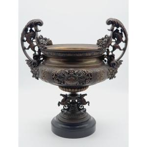 Bronze Centerpiece Cup Black Marble Base Late 19th Century