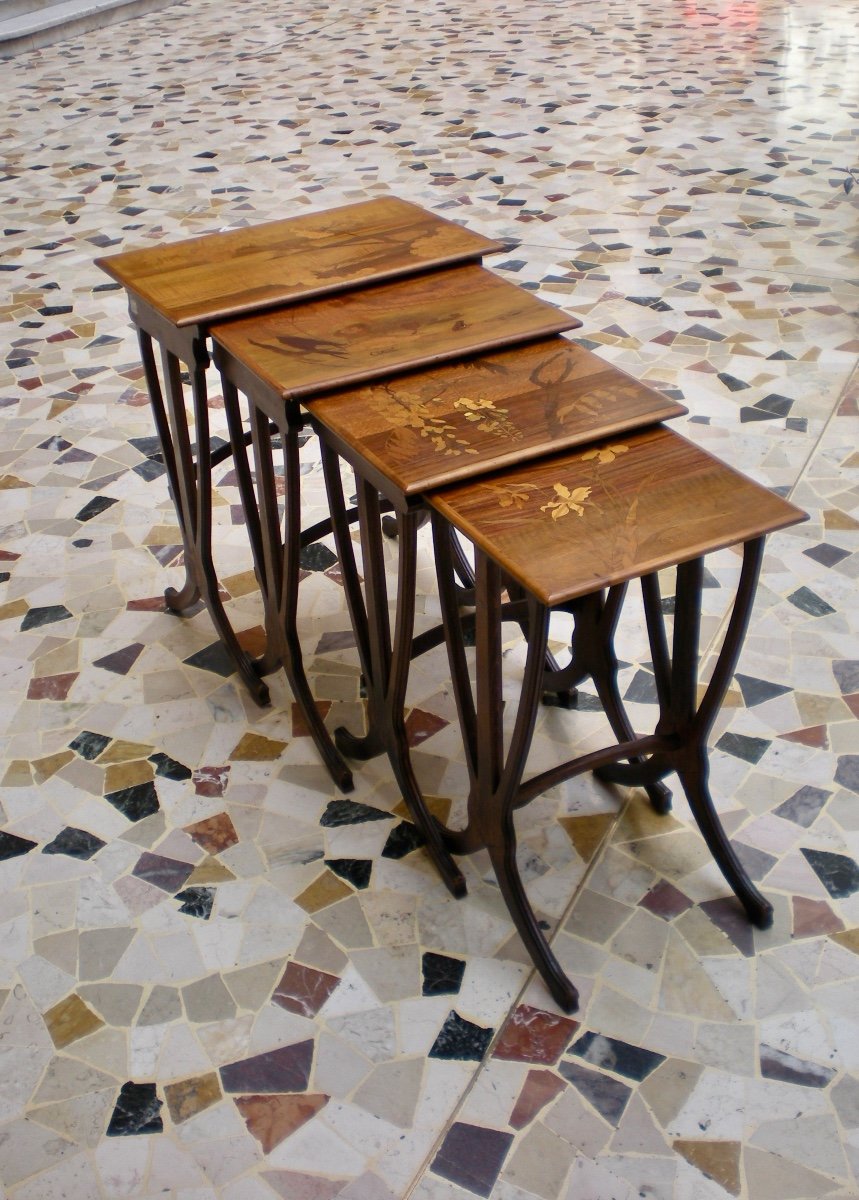 Ensemble De Tables A Cigogne  Art Nouveau Gallè-photo-1