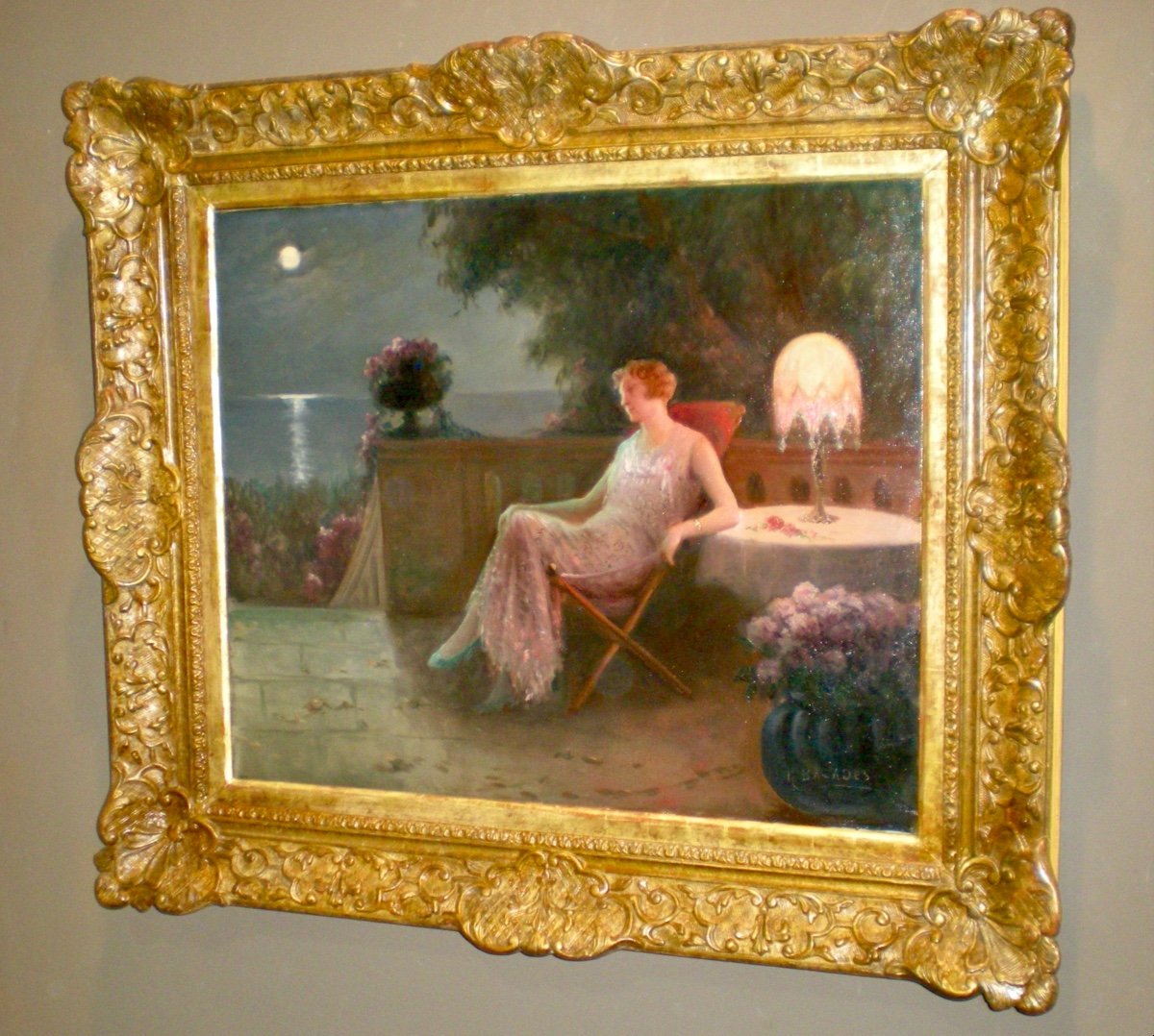 Thoughts In The Moonlight - Oil On Canvas Art Deco R.balades-photo-3