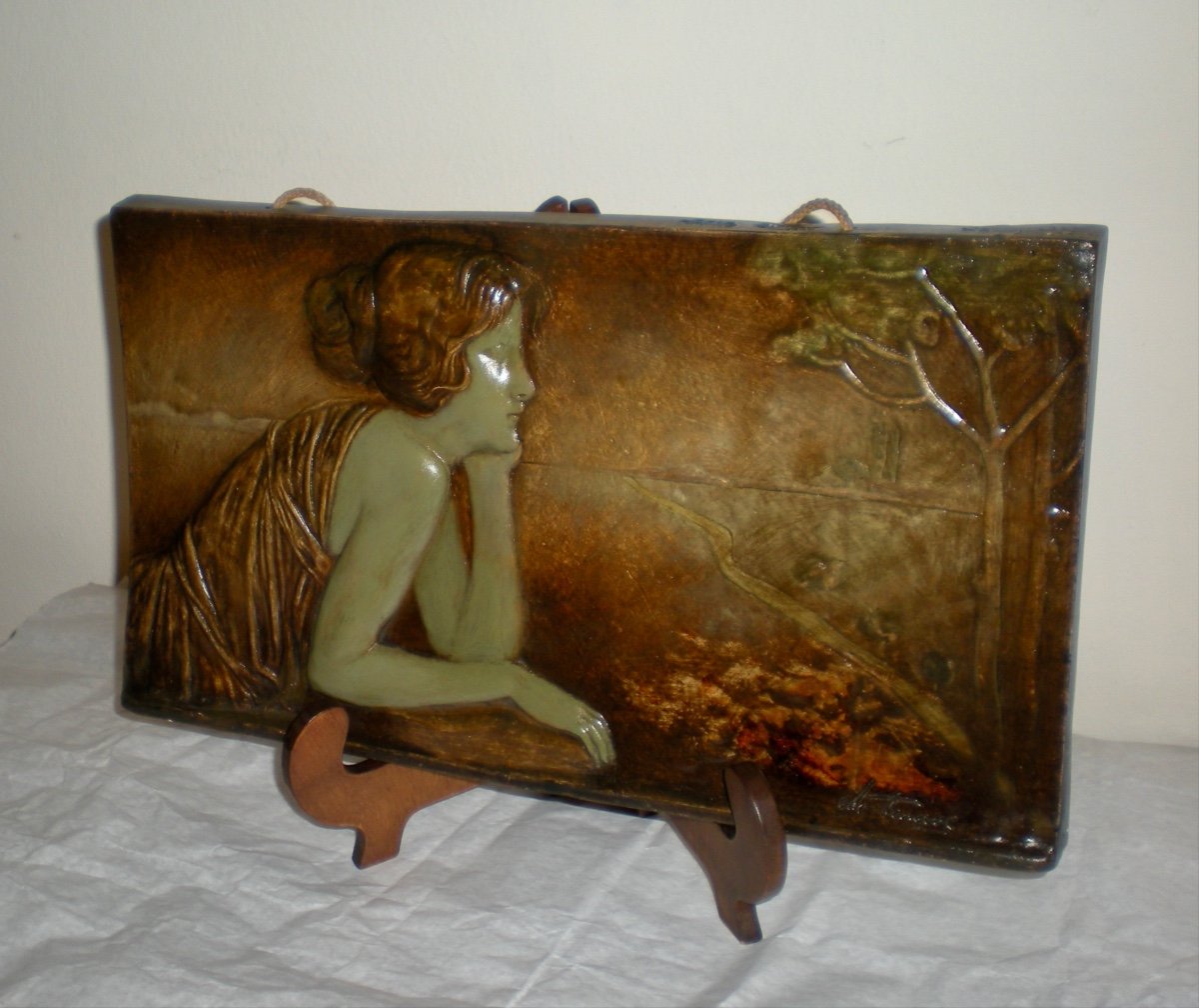 Contemplation - Plaque Art Nouveau Goldscheider (montenave)-photo-4