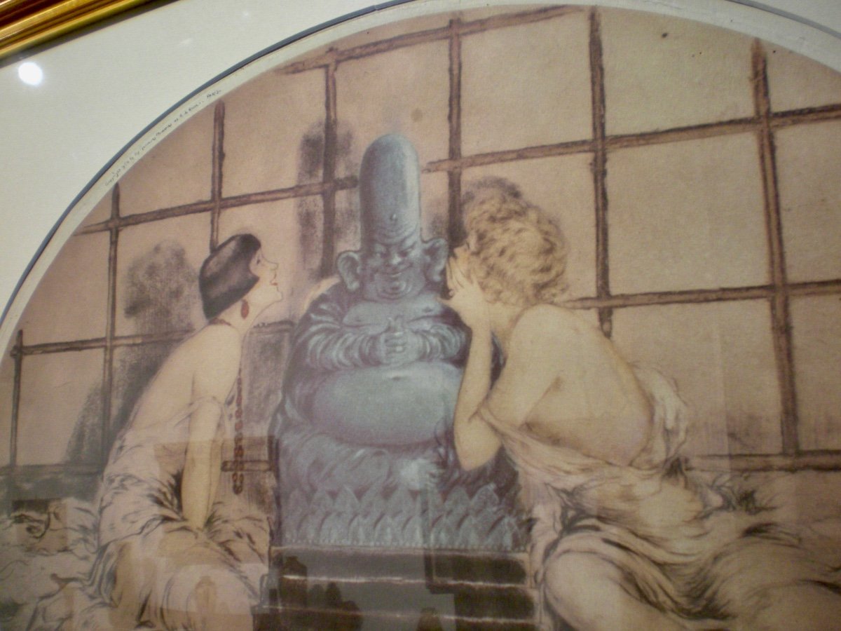 Confidences To The Buddha - Art Deco Lithograph Louis Icart-photo-2