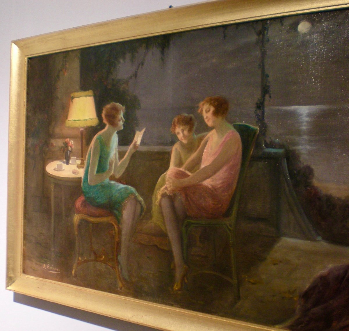 Young Women In The Moonlight - Oil On Canvas Art Deco Renè Baladès-photo-2