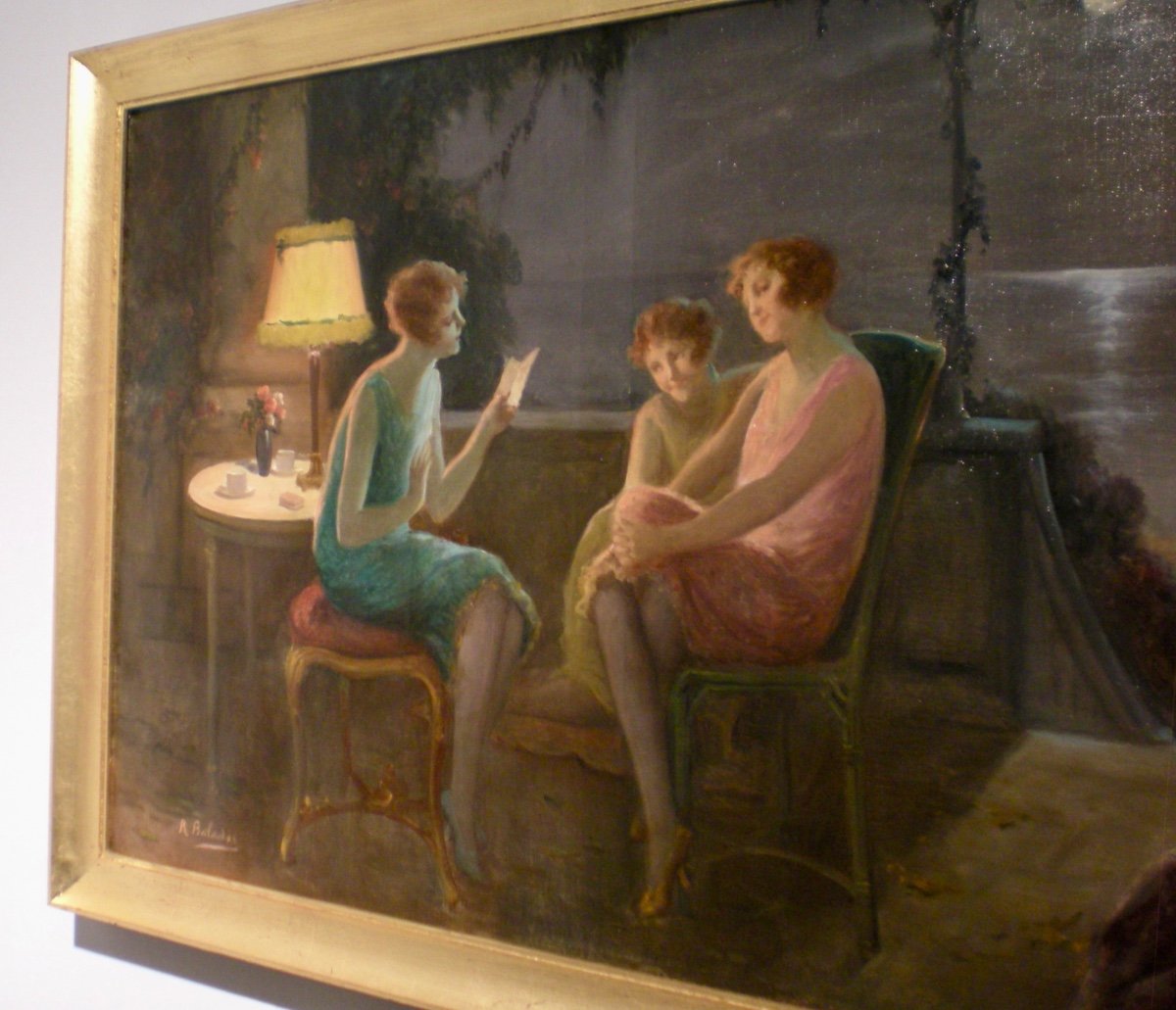 Young Women In The Moonlight - Oil On Canvas Art Deco Renè Baladès-photo-3