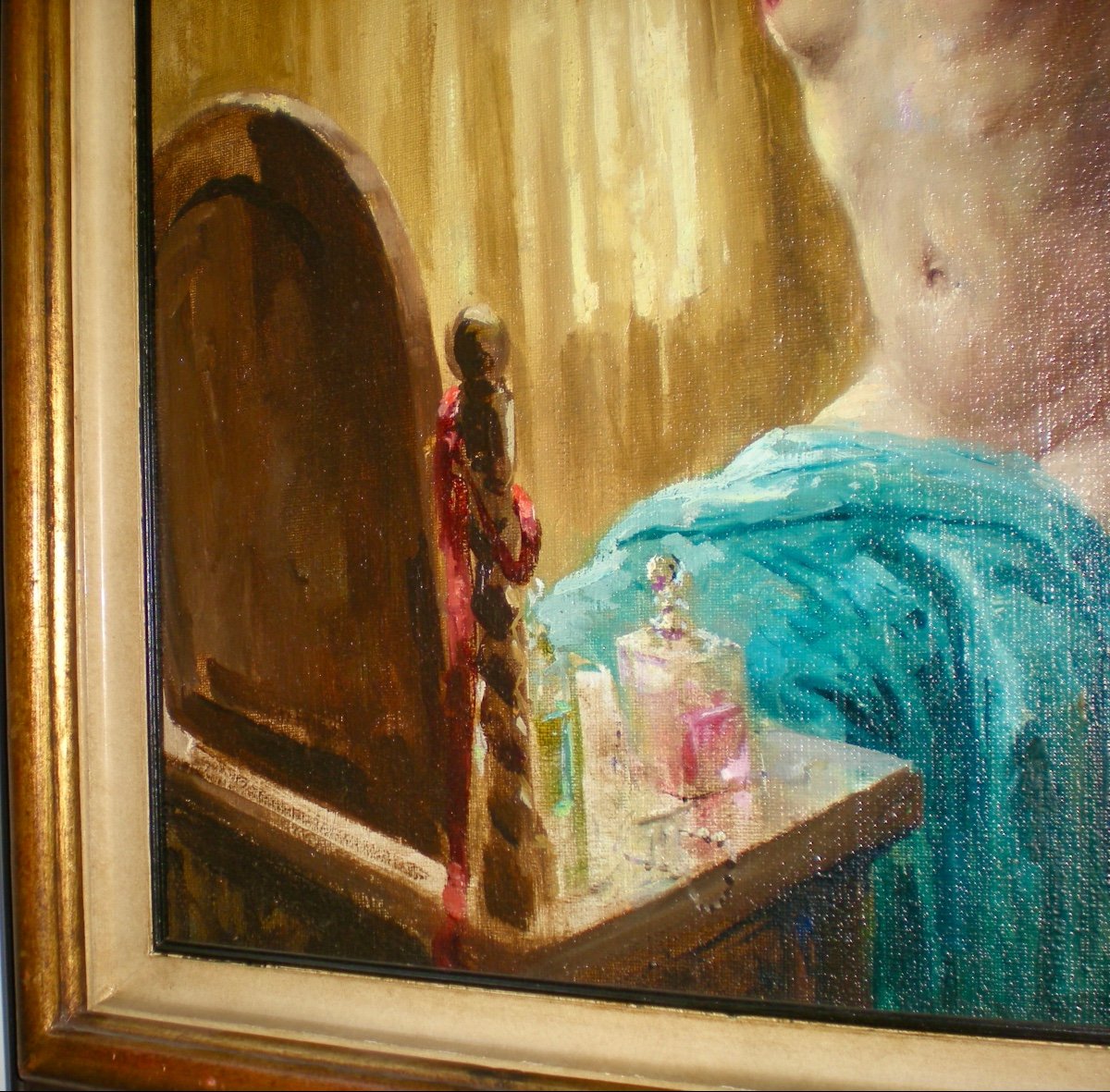 Jeune Femme à La Toilette - Huile Sur Toile Art Déco Charles Van Roose-photo-1