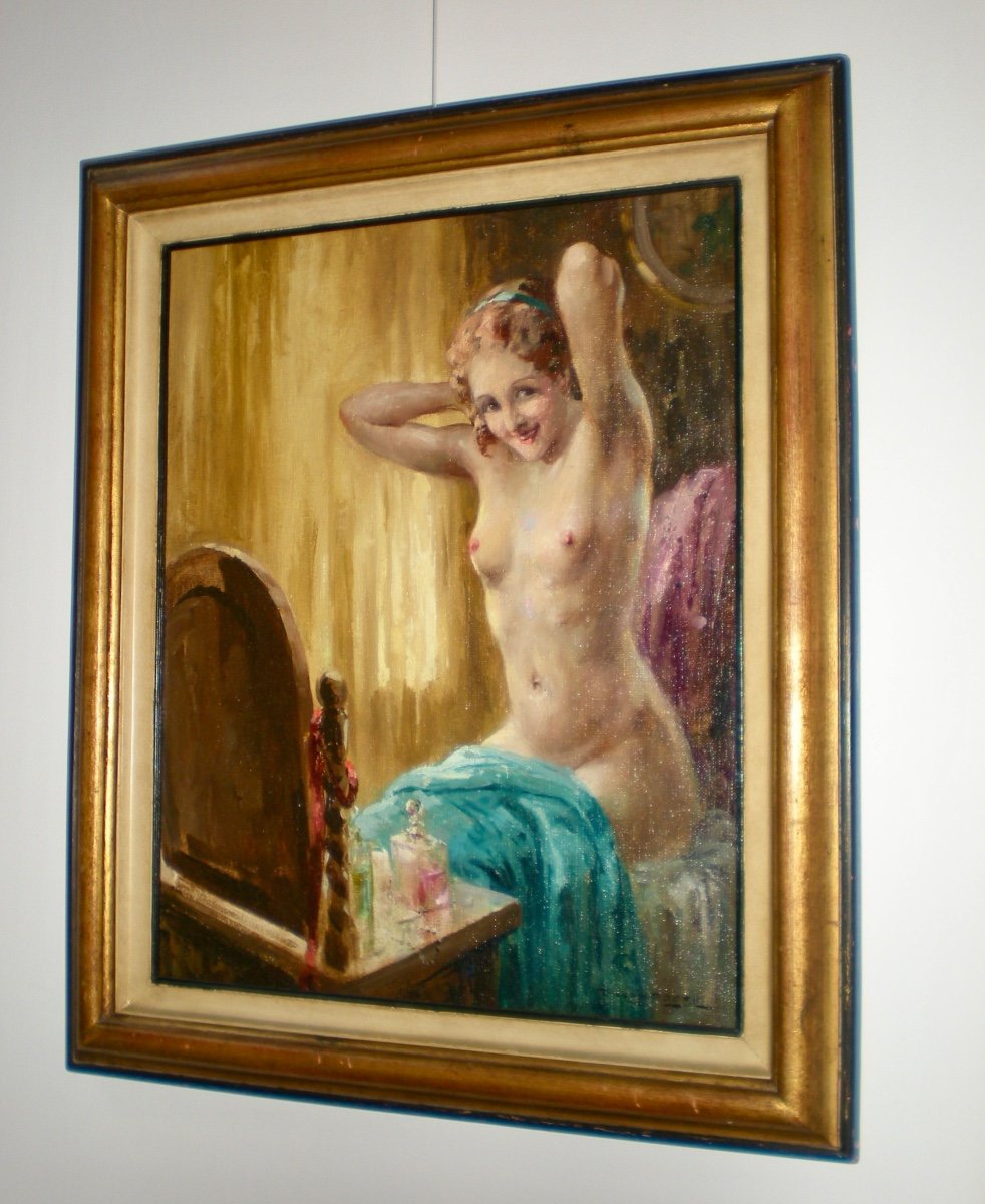 Jeune Femme à La Toilette - Huile Sur Toile Art Déco Charles Van Roose-photo-2