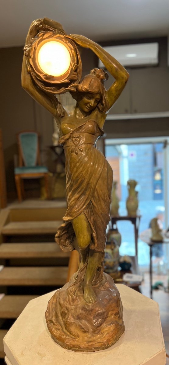 Grande Lampe / Sculpture Art Nouveau Goldscheider-photo-2