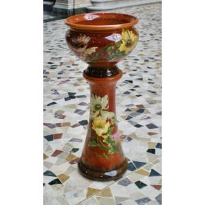 Art Nouveau Cache Pot With Column Signed Delphin Massier