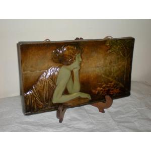 Contemplation - Art Nouveau Goldscheider Plaque ( Montenave )