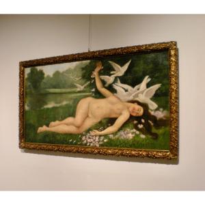 Doves - Oil On Canvas Art Nouveau, Oliverio, 1922