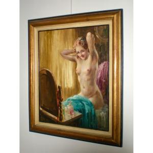 Jeune Femme à La Toilette - Oil On Canvas Art Deco Charles Van Roose