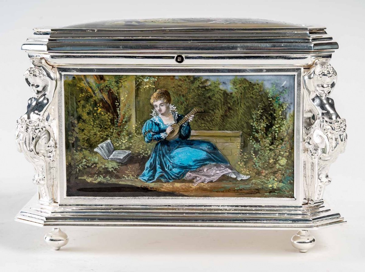 Jewelry Box In Enamel And Silver Bronze Late Nineteenth Century-photo-2