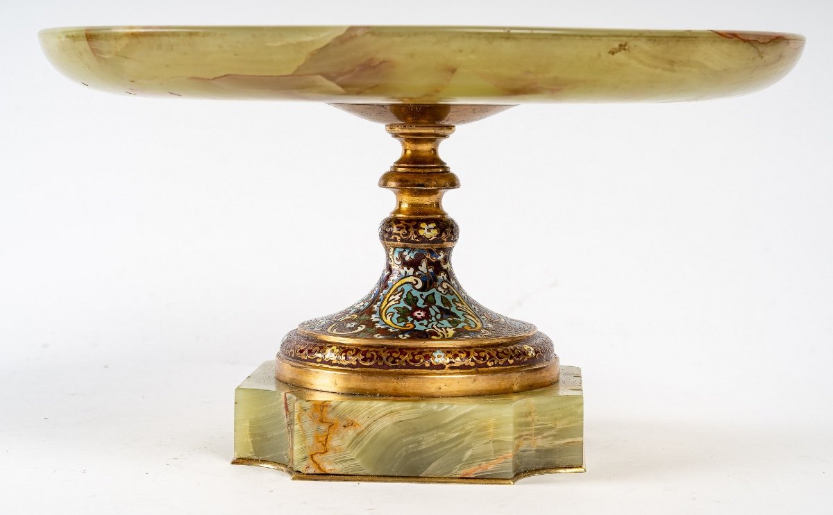 Une Coupe En Onyx Vert Et Bronze Cloisonnée Fin XIXème Siècle -photo-2