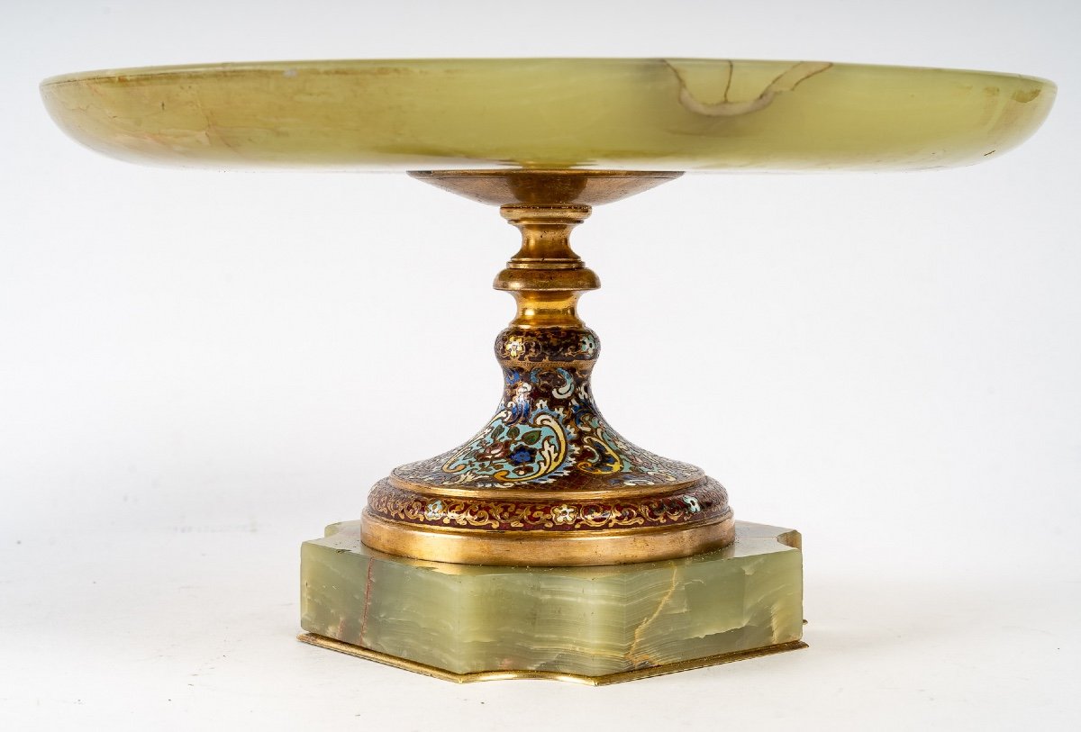 Une Coupe En Onyx Vert Et Bronze Cloisonnée Fin XIXème Siècle -photo-3